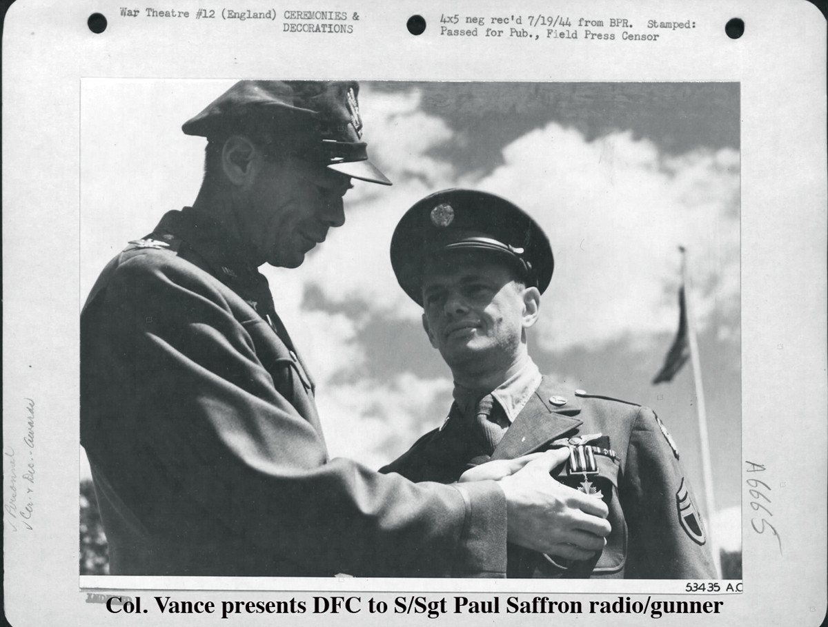 Vance DFC to S-Sgt Paul Saffron radio-gun